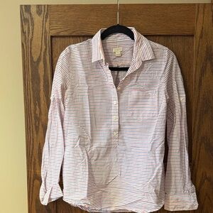 J. Crew Lightweight Striped Button-Front Shirt in White, Blue and Red
